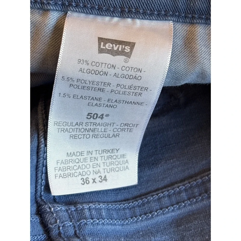 Levi's Men's 504 36W x 34L Regular Straight Fit Jean Blue Preppy Stretch
